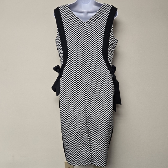 H Han Queen Chevron Side Bows Dress Black and White XL - Picture 2 of 7